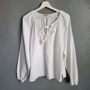 BODEN Top Size US 8 White Serena Doublecloth Blouse Long Sleeve Tassels